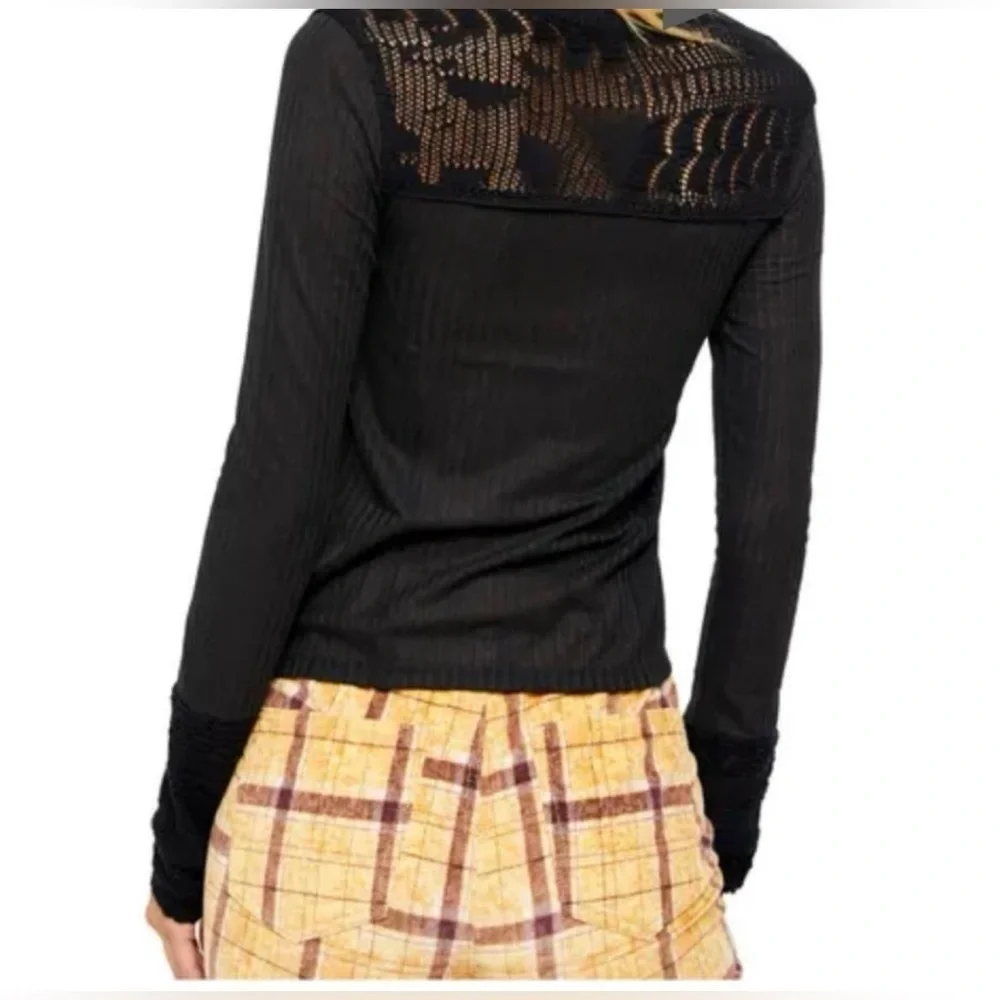 Free People Colette Scallop Neck Trim Knit Sweater Size XS
